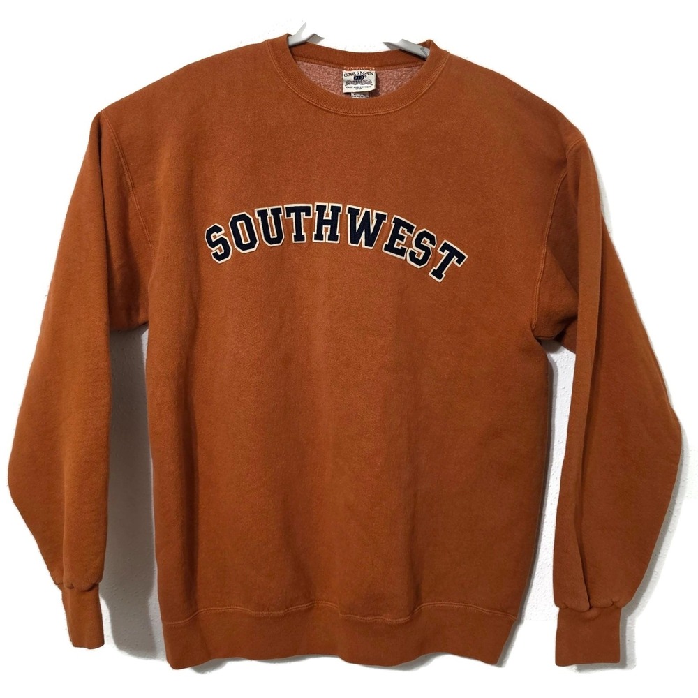 Southwest Sweatshirt Mens Medium Orange Crewneck Graphic Fleece Oarsman 913